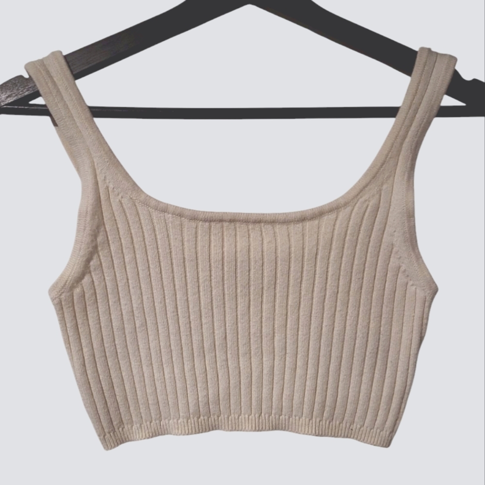 Aritzia Wilfred - Creme Ribbed Knit Crop Top